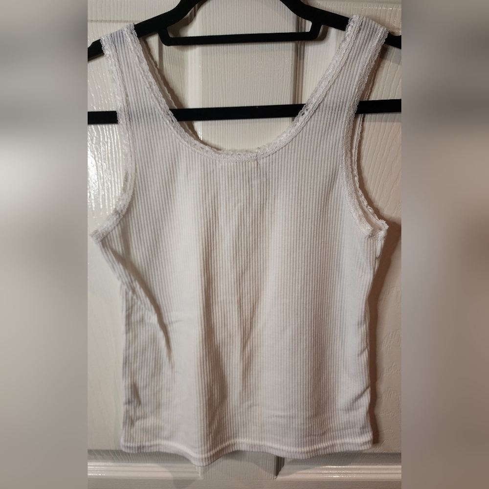 Paper Tee White Ribbed Tank Top Size S - Picture 2 of 5
